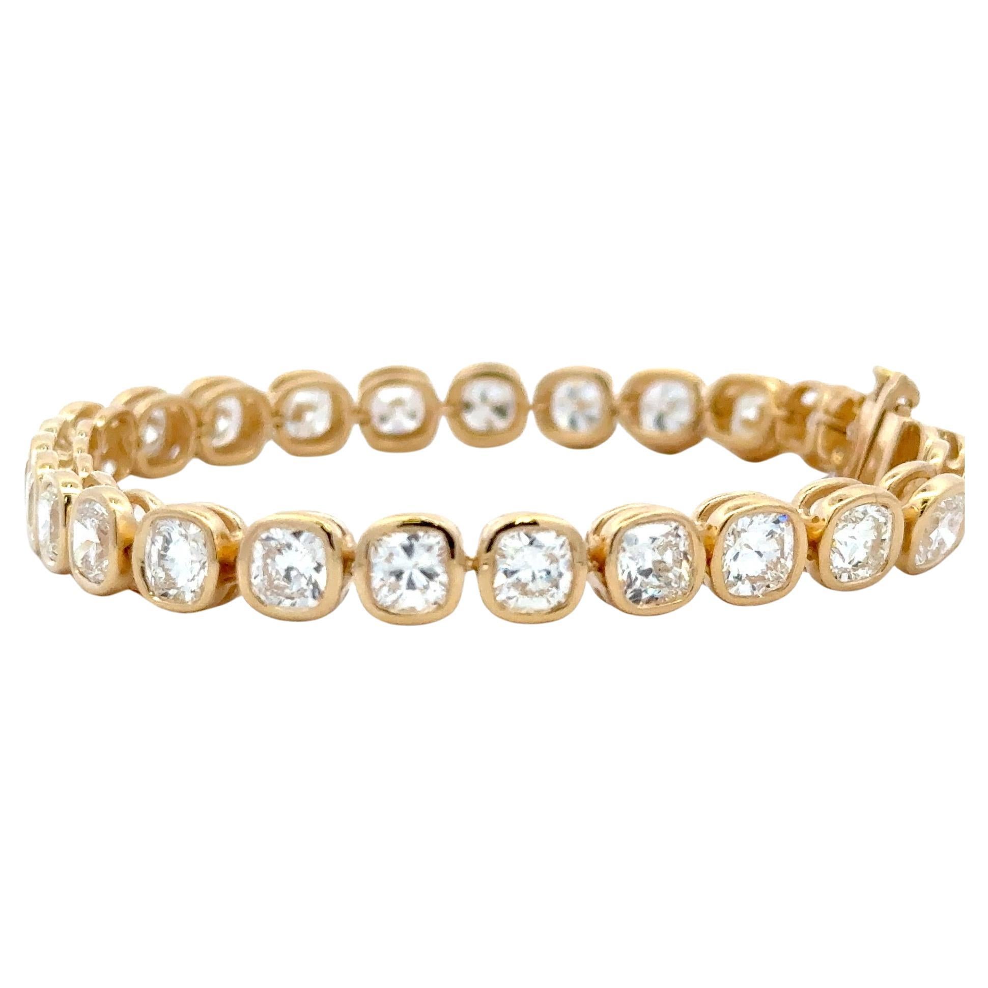 Tennisarmband mit Diamant-Lünette im Kissenschliff 14,18 Karat 18KT 0,52 Karat, Jedes F-G VS (Zeitgenössisch) im Angebot