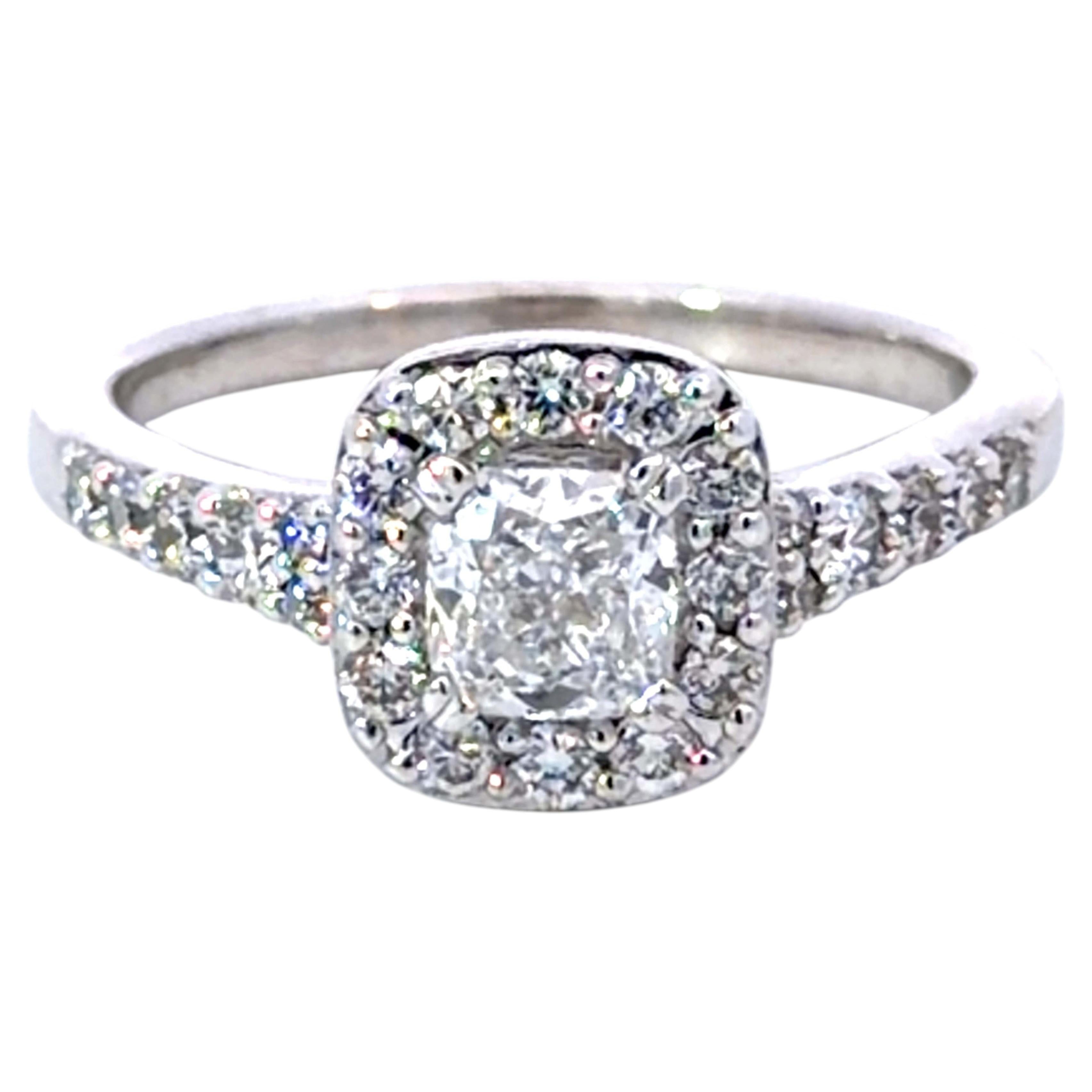 Cushion Cut Diamond Center Diamond Halo Engagement Ring 14k White Gold