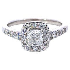 Cushion Cut Diamond Center Diamond Halo Engagement Ring 14k White Gold