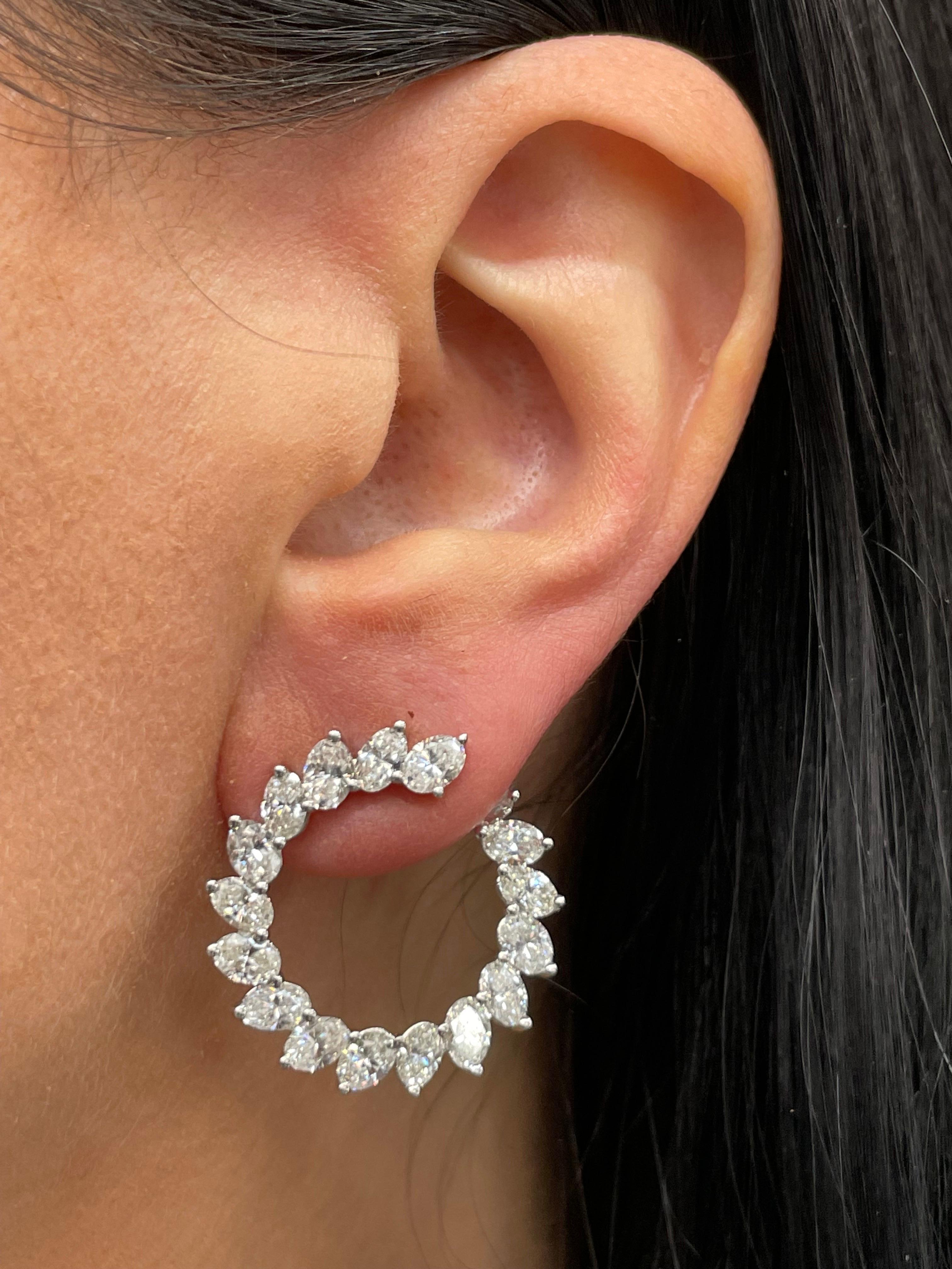Cushion Cut Diamond Crescent Hoop Earrings 6.68 Carats 18 KT Average 0.20 CTS  In New Condition For Sale In New York, NY