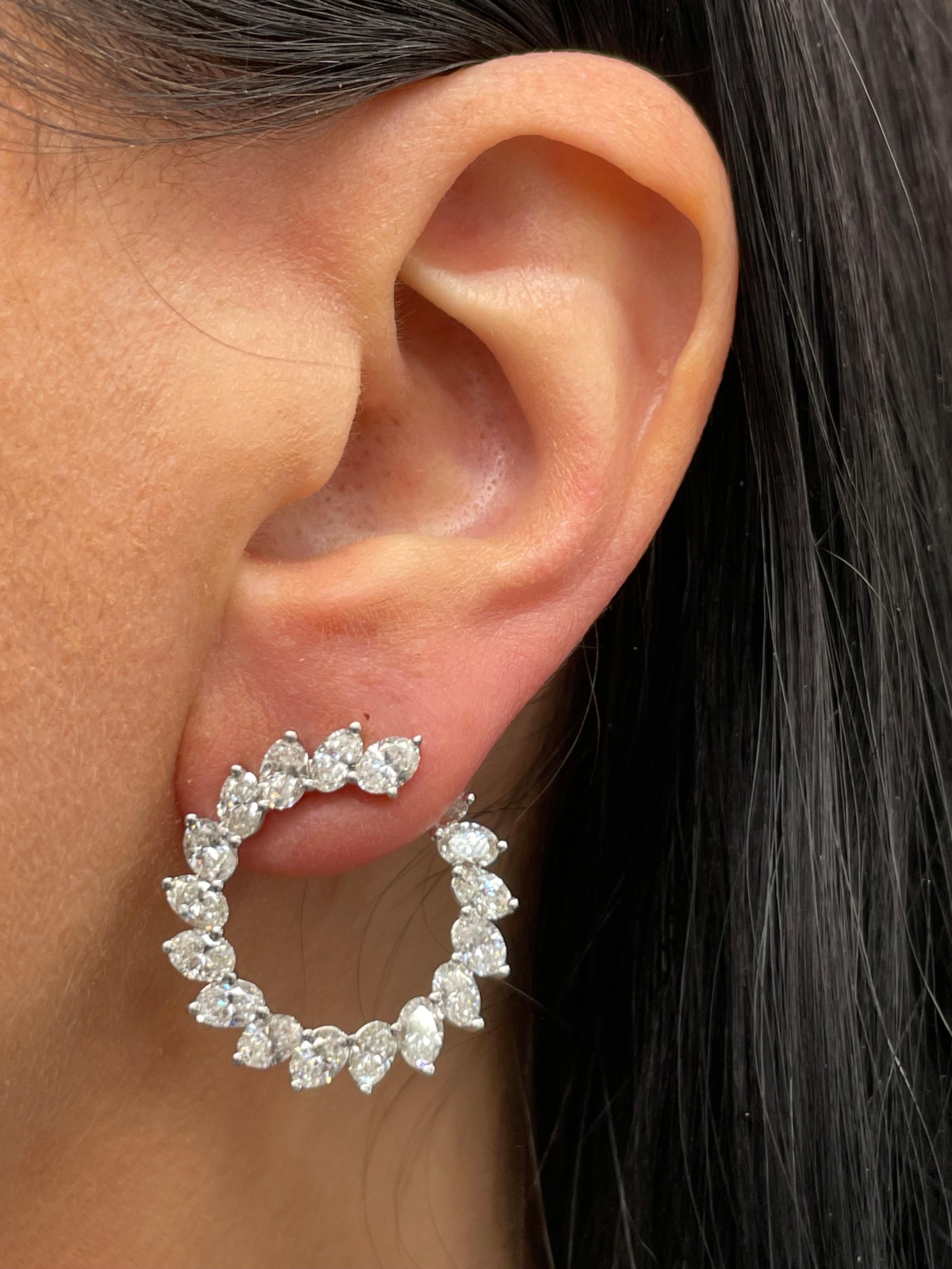 Women's Cushion Cut Diamond Crescent Hoop Earrings 6.68 Carats 18 KT Average 0.20 CTS  For Sale