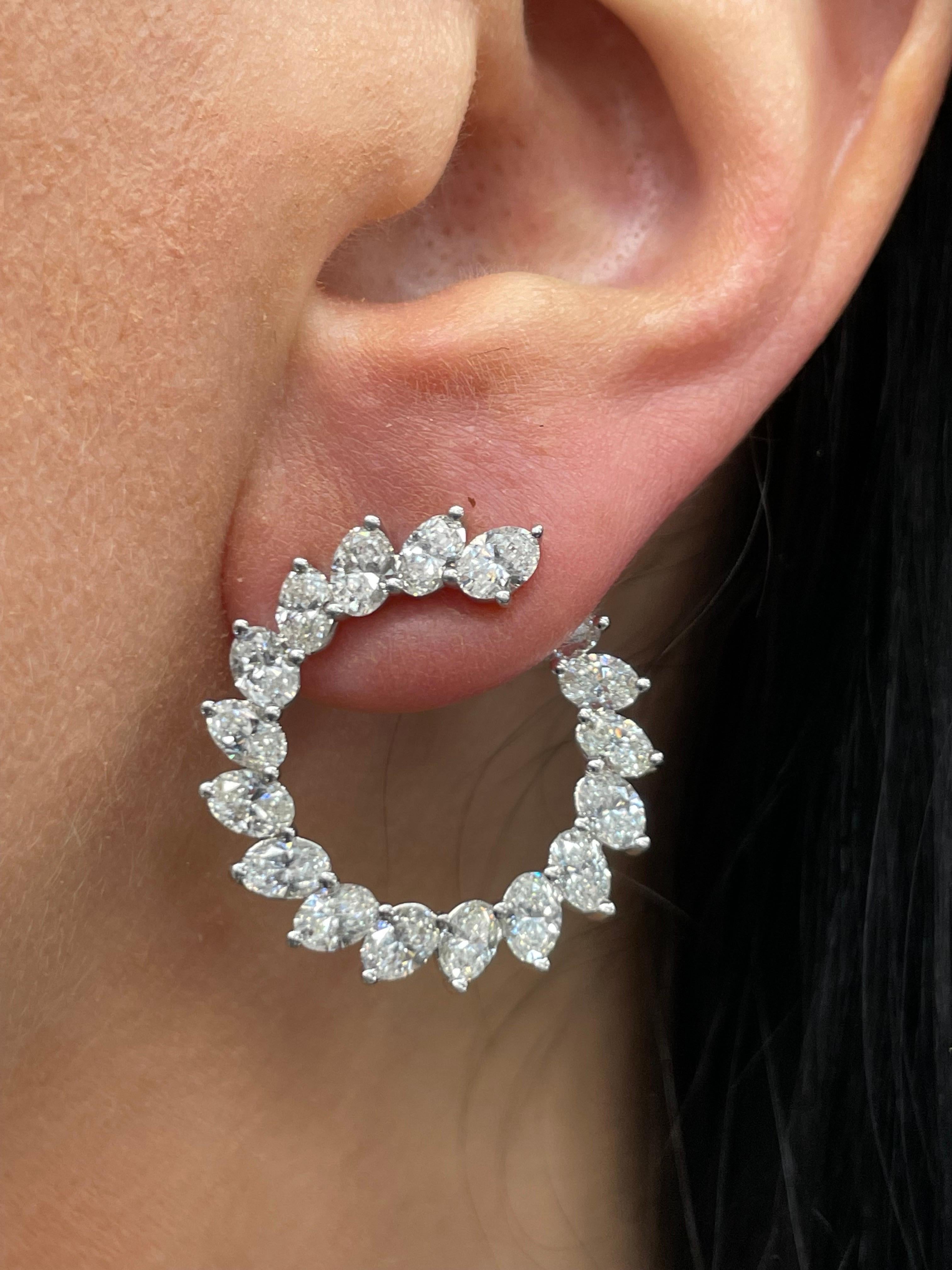 Cushion Cut Diamond Crescent Hoop Earrings 6.68 Carats 18 KT Average 0.20 CTS  For Sale 1