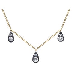 Cushion Cut Diamond Drop One-of-a-Kind 18 Karat Yellow Textured Gold Necklace