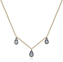 Cushion Cut Diamond Drop One-of-a-Kind 18 Karat Yellow Textured Gold Necklace