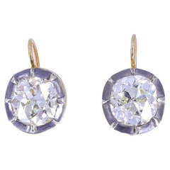 Cushion Cut Diamond Earrings Victorian Silver and Gold, Antique Estate Jewelry