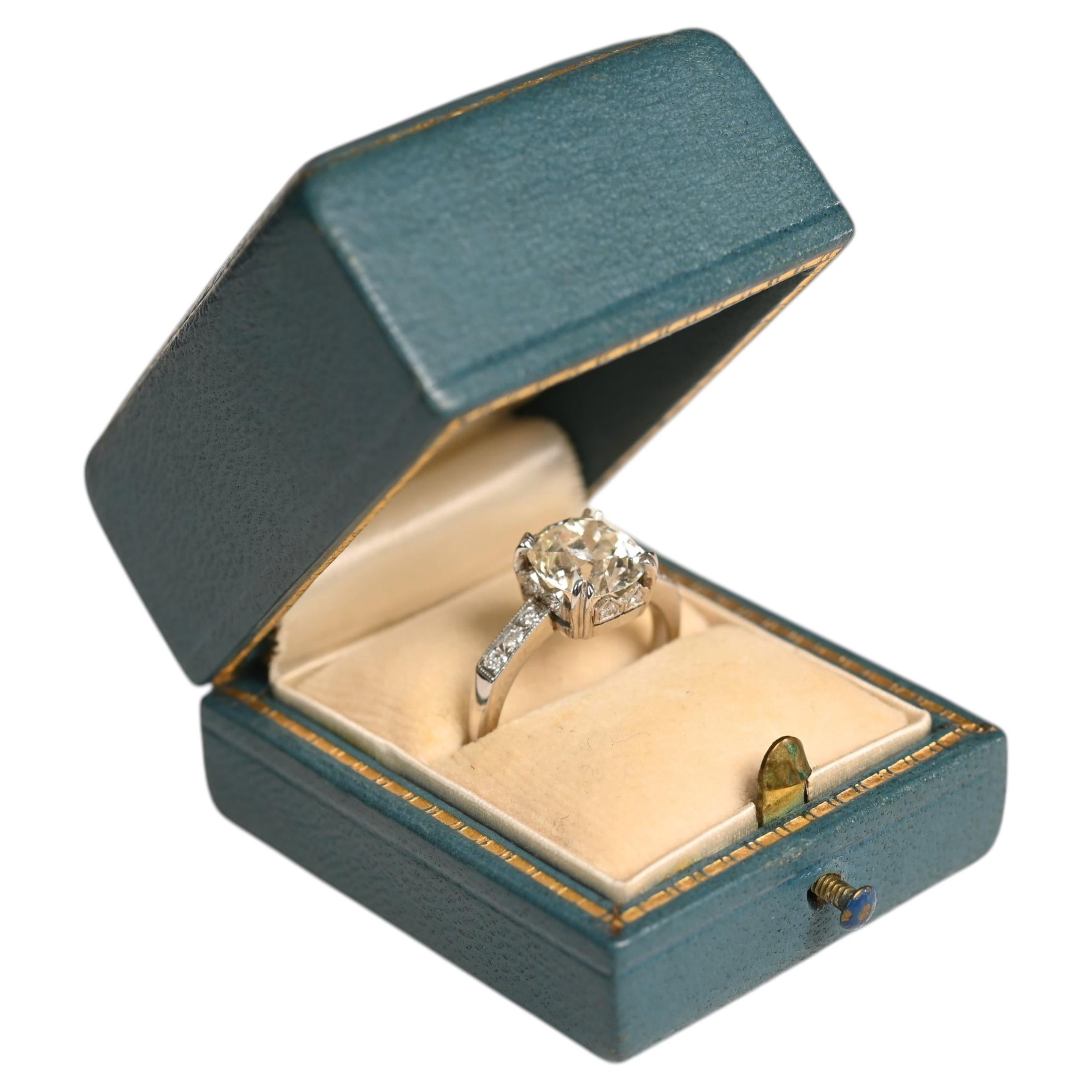 Cushion Cut Diamond Engagement Ring. 2.20ct Stone Accent Platinum Ring J VS2