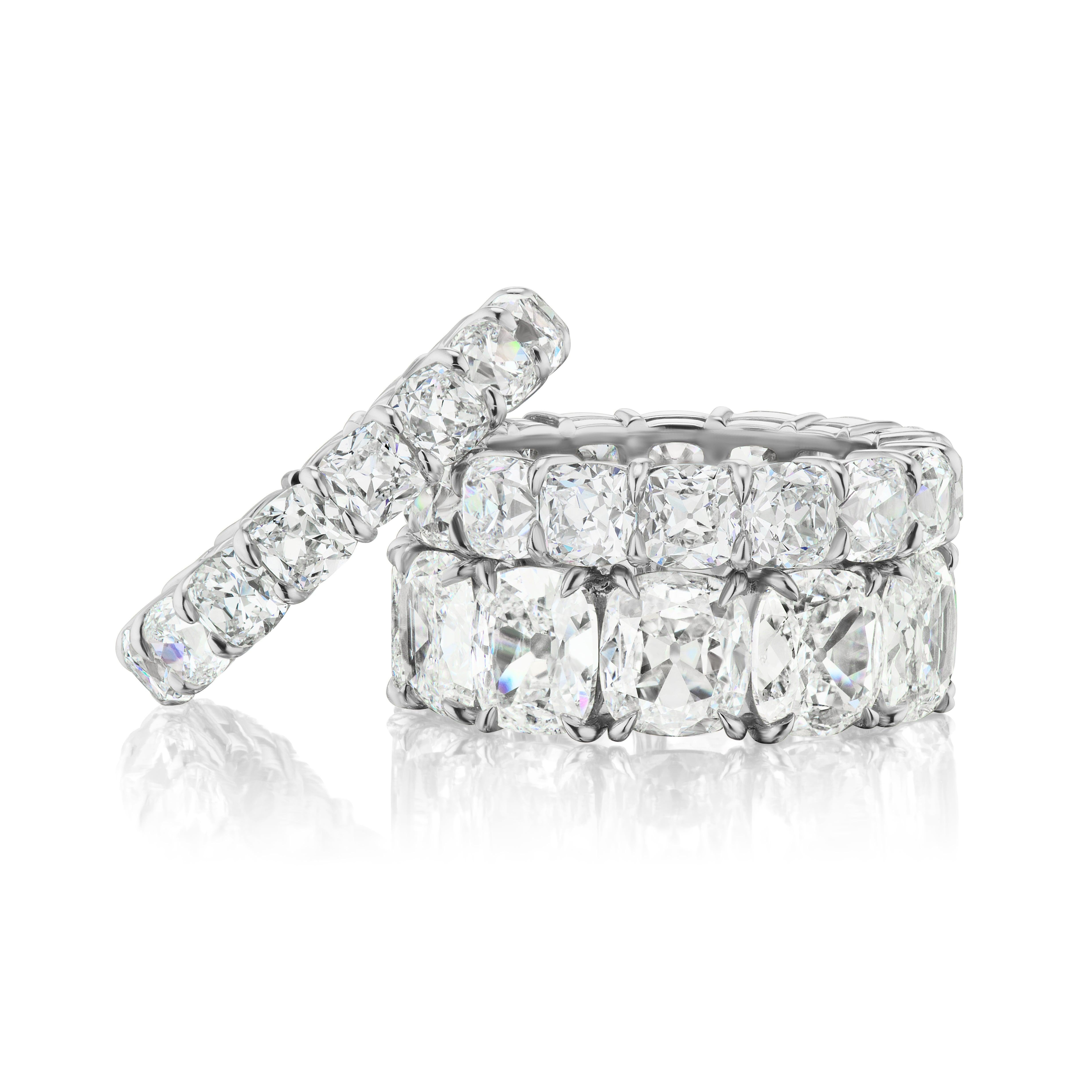 This spectacular cushion cut diamond eternity band is comprised of traditional cushion cut diamonds approximately one carat each H-I color and VS-SI clarity.  Please inquire forVideo and GIA grading certficates.

Classic Platinum Diamond Eternity