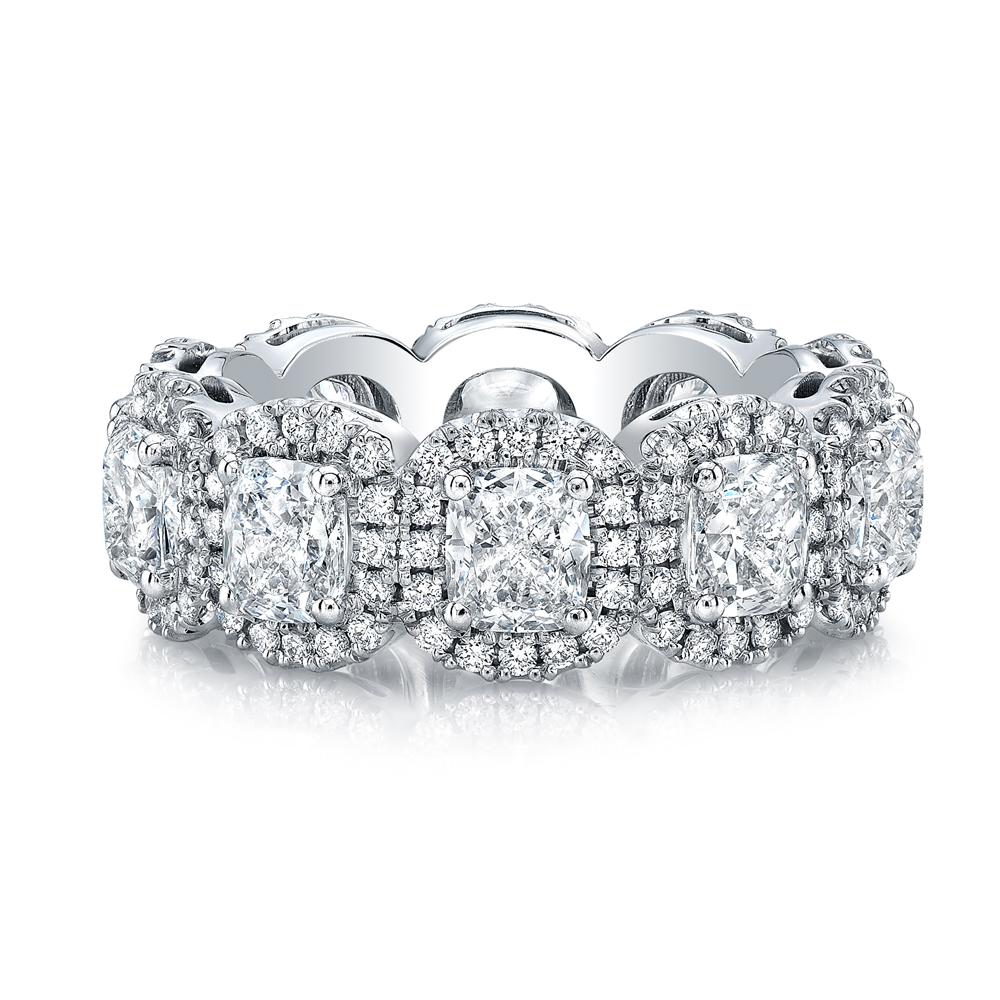 cushion cut halo eternity band