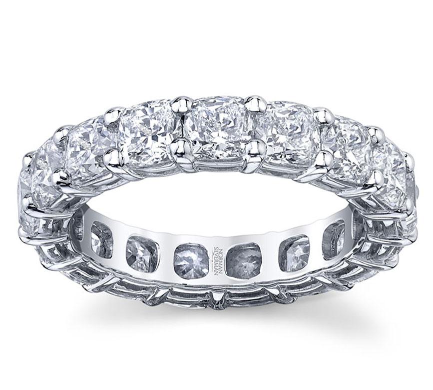 Cushion Cut Diamond Eternity Band in Platinum  5.89 carats Size 6.5 
17 Cushion Cut Diamonds Weighing 5.89 Carats [F VVS-VS]
