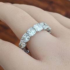 Cushion Cut Diamond Eternity Band Ring 10 Carats in Platinum, Size 6.25