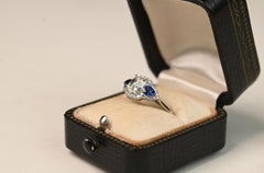 GIA Diamond and Sapphire Ring. 1ct Cushion Diamond Platinum Engagement Ring IVS1