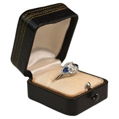 GIA Diamond and Sapphire Ring. 1ct Cushion Diamond Platinum Engagement Ring IVS1