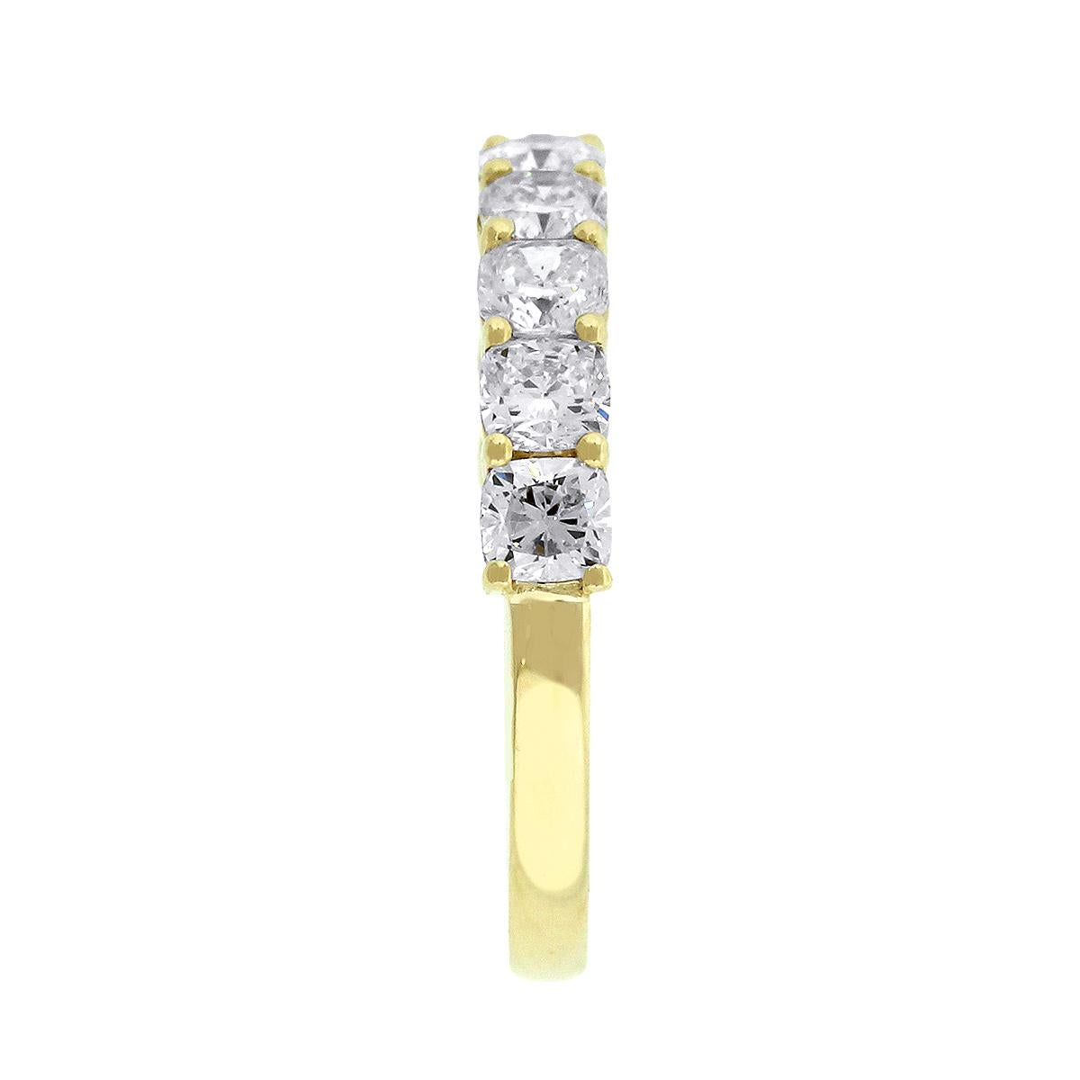 Material: 14k Yellow Gold
Diamond Details: Approximately 1.61ctw of Cushion Cut Diamonds. Diamonds are G/H in color and VS in clarity
Size: 6.25
Total Weight: 2.8g (1.8 dwt)
Measurements: 0.85″ x 0.12″ x 0.80″
SKU: A30311879
