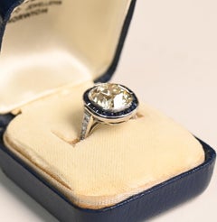 5 carat Diamond And Sapphire Ring. Cushion Cut Diamond Engagement Platinum L VS2