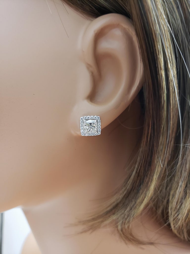 Cushion Cut Diamond Halo Stud Earrings For Sale at 1stdibs