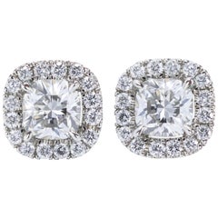 Roman Malakov 0.65 Carats Total Two Cushion Cut Diamond Halo Stud Earrings