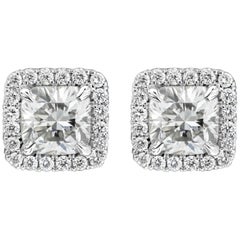 Roman Malakov 2.03 Carats Total Cushion Cut Diamond Halo Stud Earrings