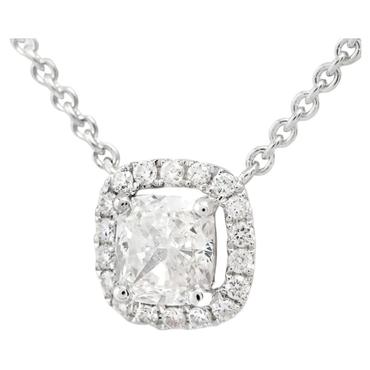 Collana con diamante taglio cuscino in oro bianco 18 carati certificato GIA