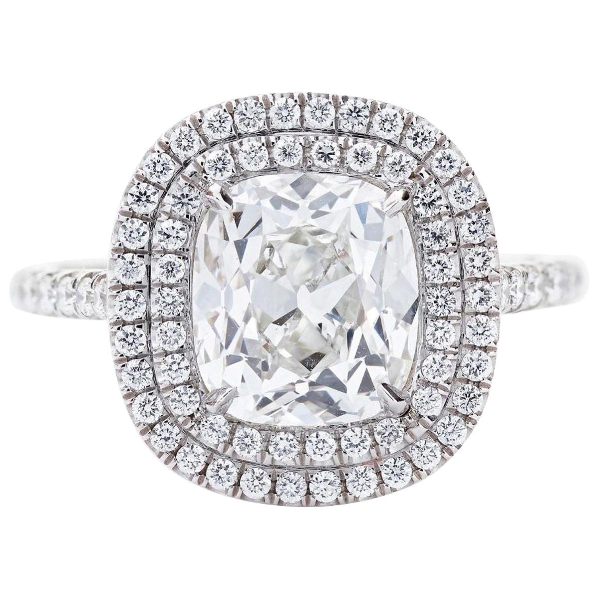 Neil Lane Couture Cushion-Cut Diamond, Platinum Engagement Ring For Sale