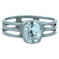 Cushion Cut Diamond Platinum Solitaire Bezel Set Engagement Ring GIA E/SI2