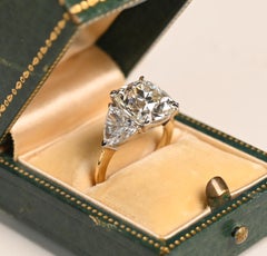5 Carat Diamond Engagement Ring. GIA Cushion Cut Diamond Three Stone Ring L VVS2