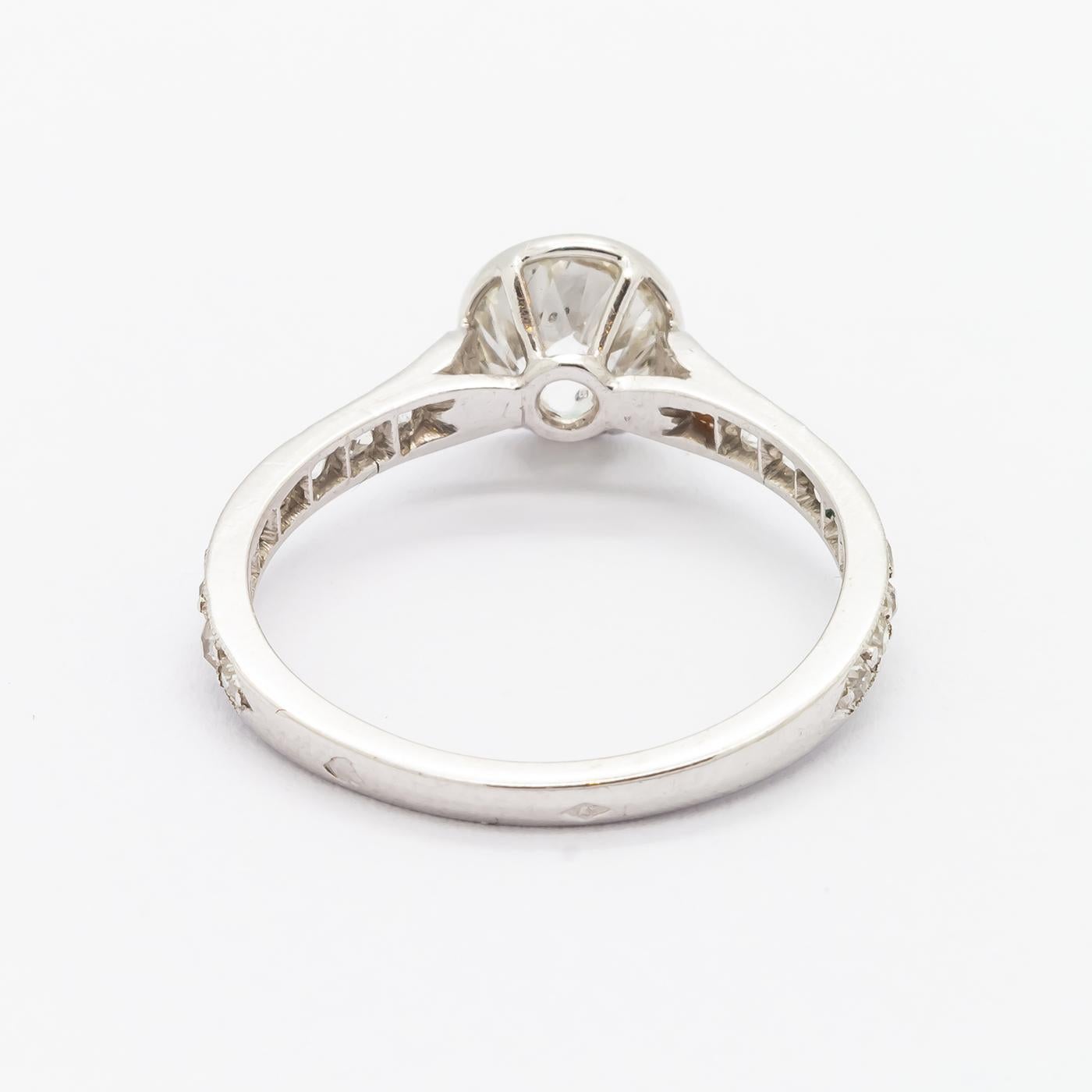 Edwardian Style Cushion Cut Diamond and Platinum Ring, 1.20 Carats For Sale 1