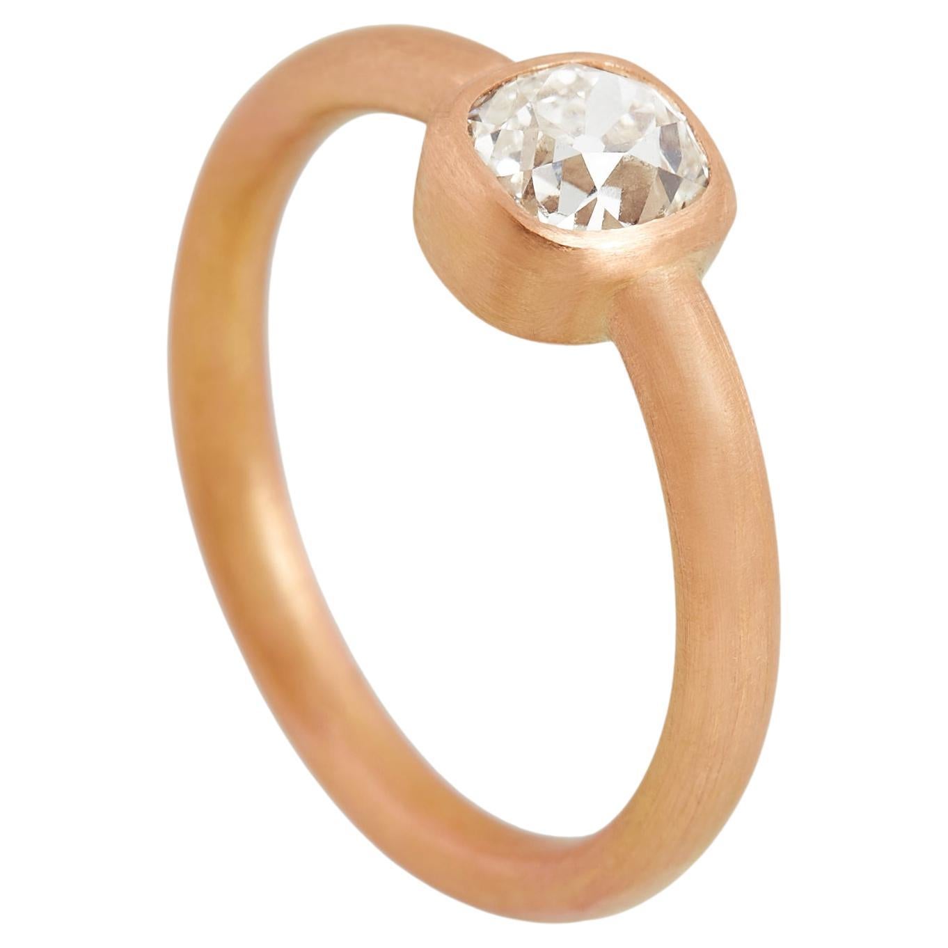 Cushion Cut Diamond Ring, 18 Carat Rose Gold For Sale