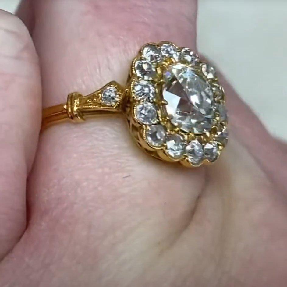 Anillo de diamantes talla cojín de oro, (aprox. 1,3 quilates) Diamante antiguo, oro amarillo Corte cojín antiguo en venta