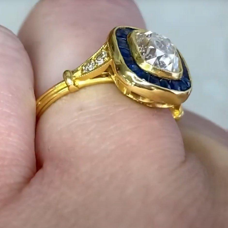 Anillo de diamantes talla cojín de oro (GIA 1,30 quilates) compromiso antiguo, oro amarillo Corte cojín antiguo en venta