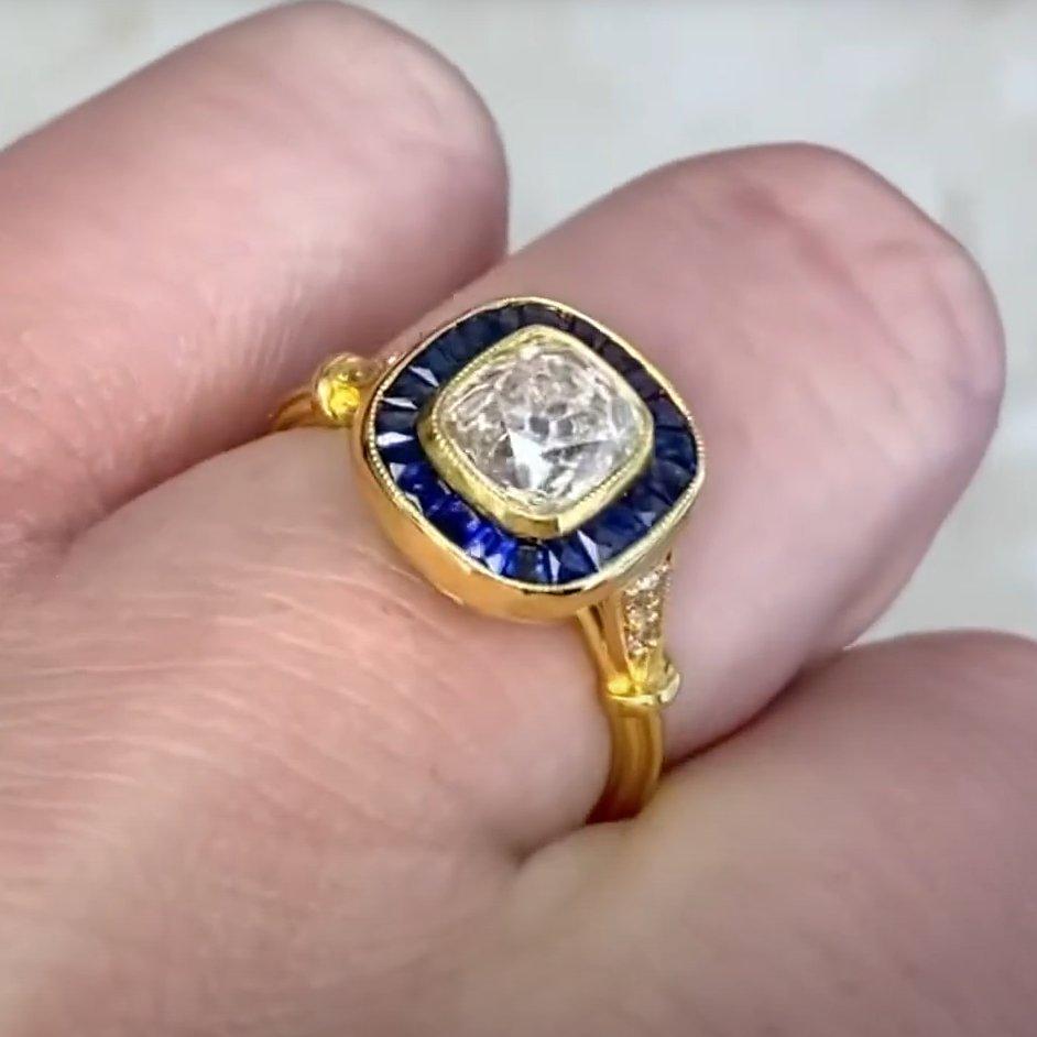 De las mujeres Anillo de diamantes talla cojín de oro (GIA 1,30 quilates) compromiso antiguo, oro amarillo en venta