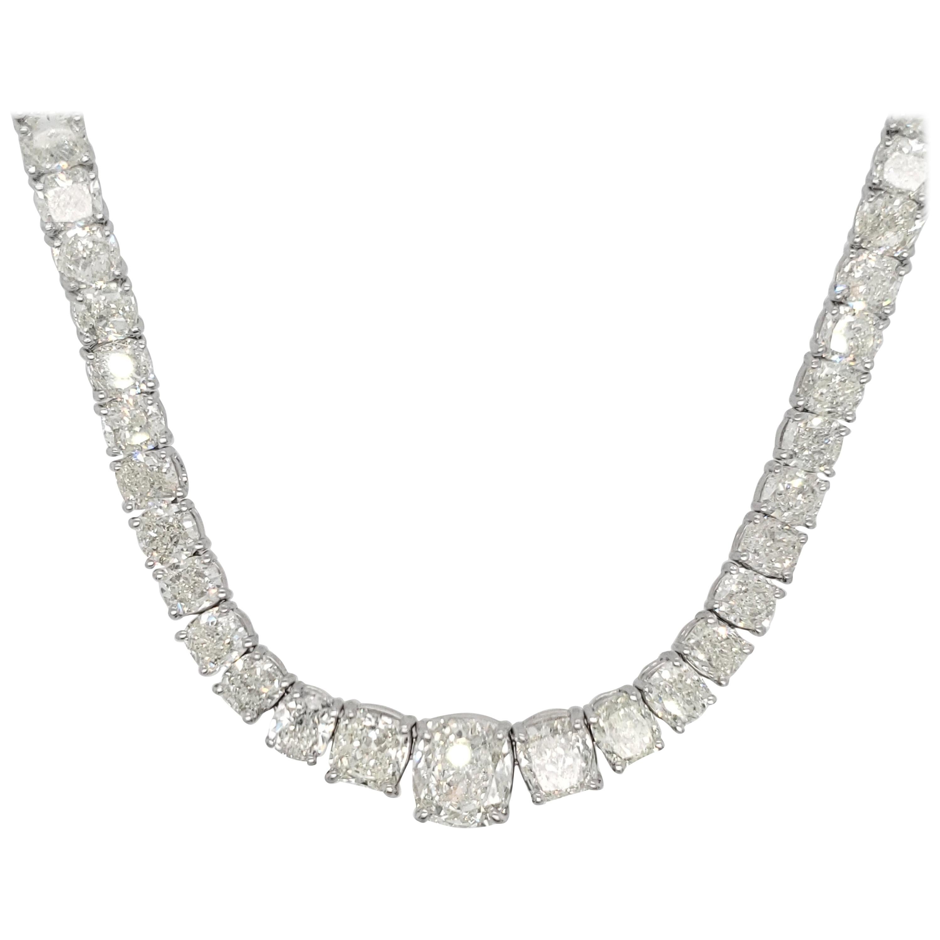 Cushion Cut Diamond Riviera Necklace with 72.46 Carat Total