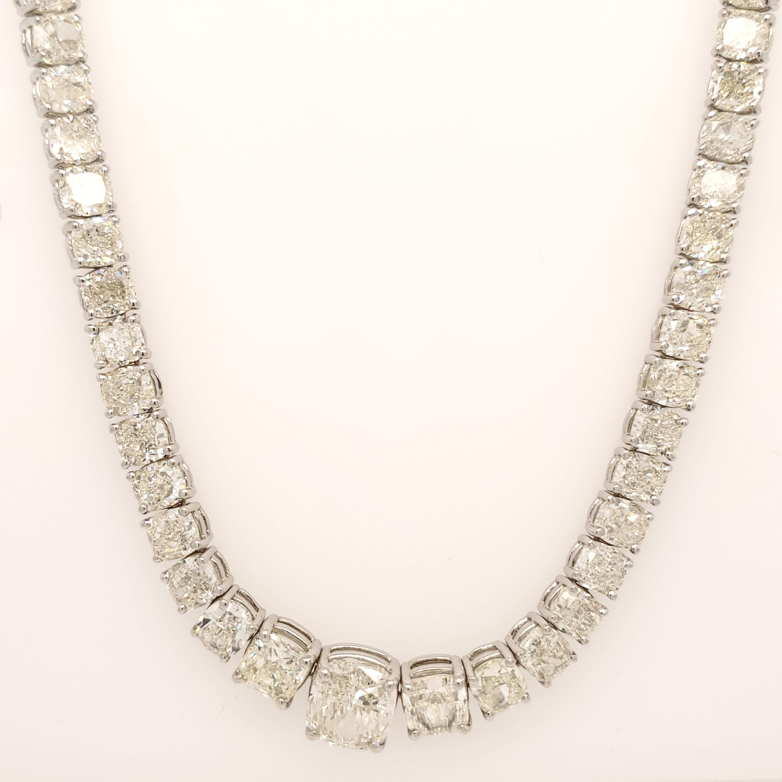 Cushion Cut Diamond Riviera Necklace with 72.46 Carat Total In New Condition In New York, NY