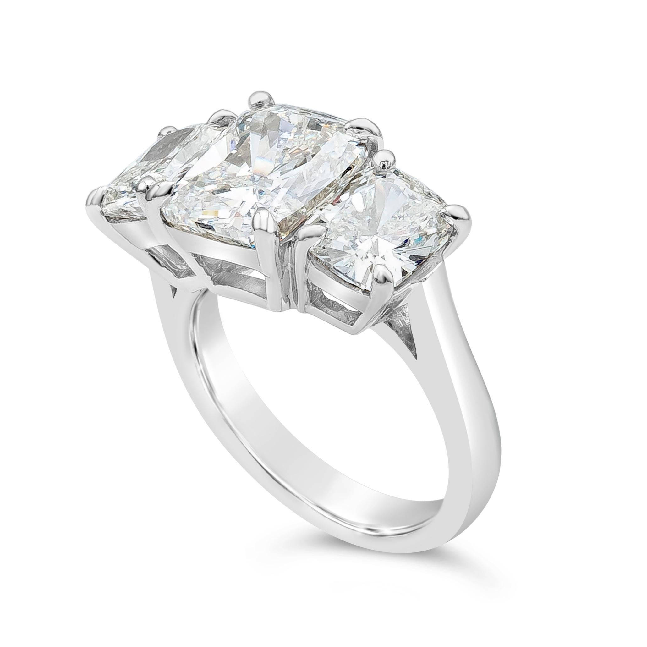Contemporary Cushion Cut Diamond Three Stone Engagement Ring, 8.47 Carats Total