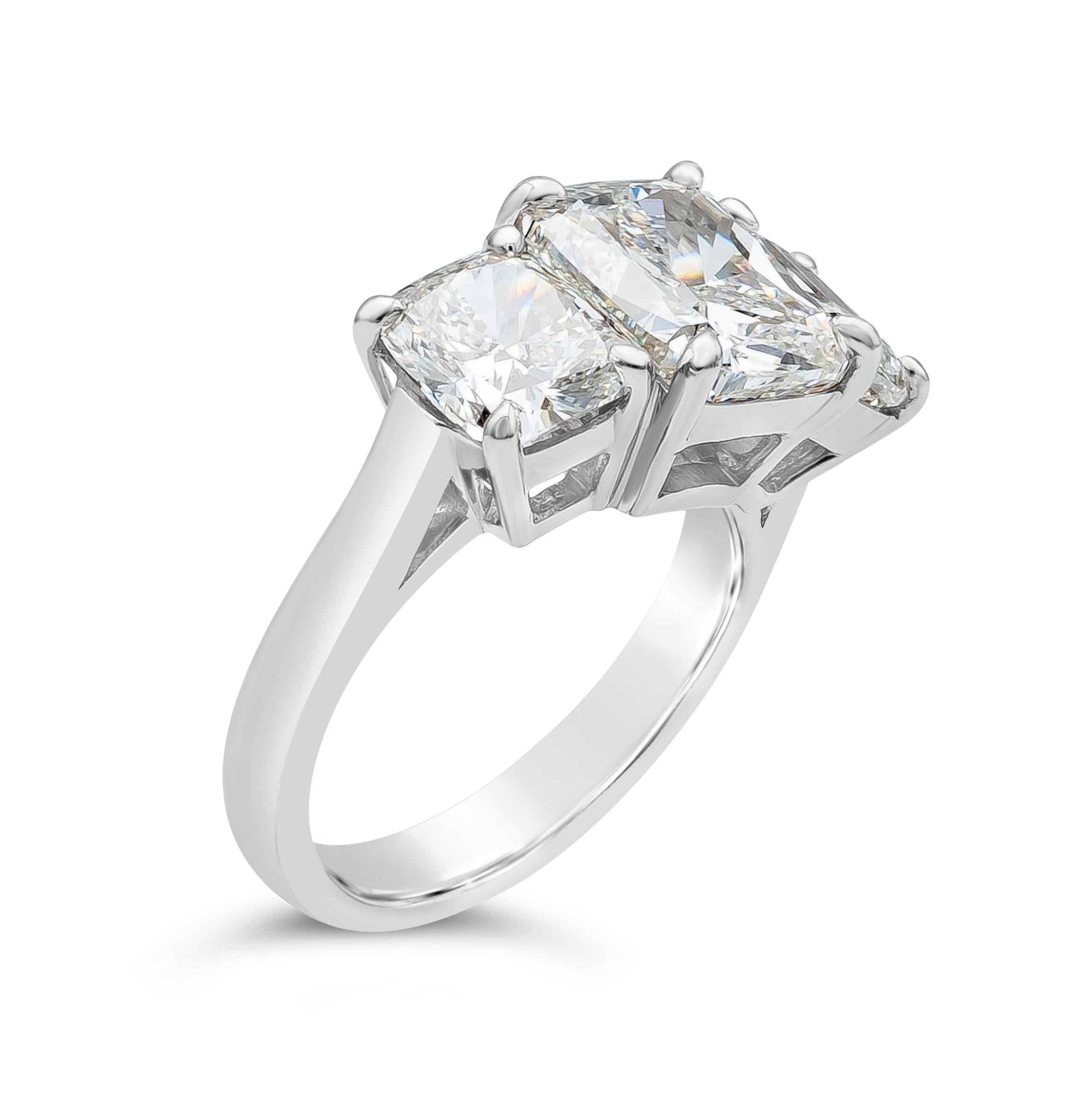 Women's Cushion Cut Diamond Three Stone Engagement Ring, 8.47 Carats Total