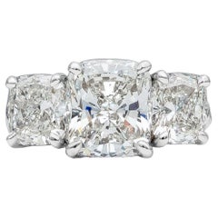 Cushion Cut Diamond Three Stone Engagement Ring, 8.47 Carats Total