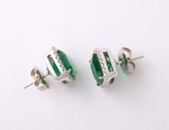 Cushion Cut Emerald and Diamond Stud Earrings