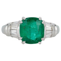 Cushion Cut Emerald Baguette Bullet Diamond Engagement Ring 18 Karat White Gold