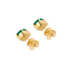Cushion Cut Emerald Bold Icon Studs in 18ct Yellow Gold