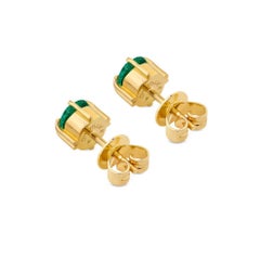 Cushion Cut Emerald Bold Icon Studs in 18ct Yellow Gold