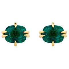 Cushion Cut Emerald Bold Icon Studs in 18ct Yellow Gold