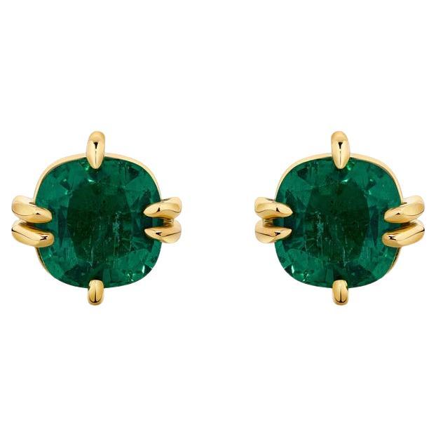Bold Icon Ohrstecker mit Smaragd im Kissenschliff aus 18 Karat Gelbgold im Angebot