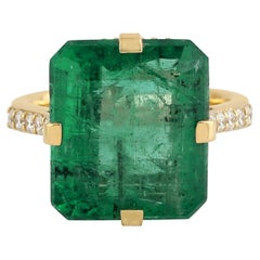 Zambian Emerald & Diamond Cocktail Ring Made In 18k Yellow Gold