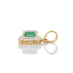 Cushion Cut Emerald with Diamond Pendant in 14K Yellow Gold