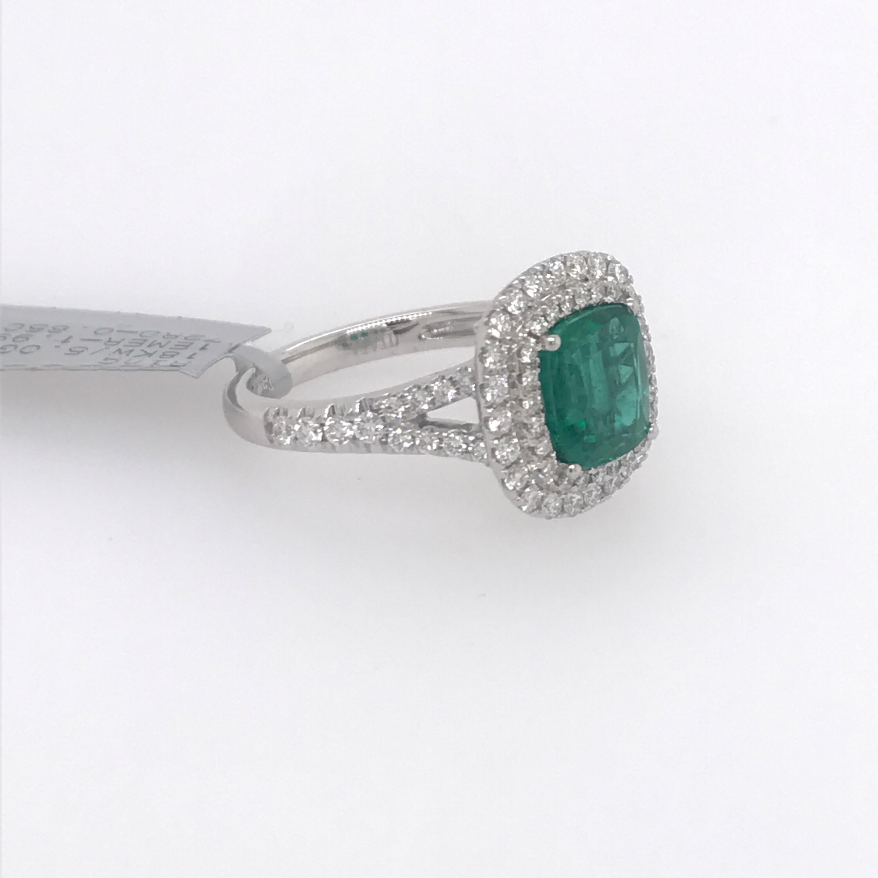 Contemporary Cushion Cut Emerald Double Halo Ring 2.64 Carat 18 Karat