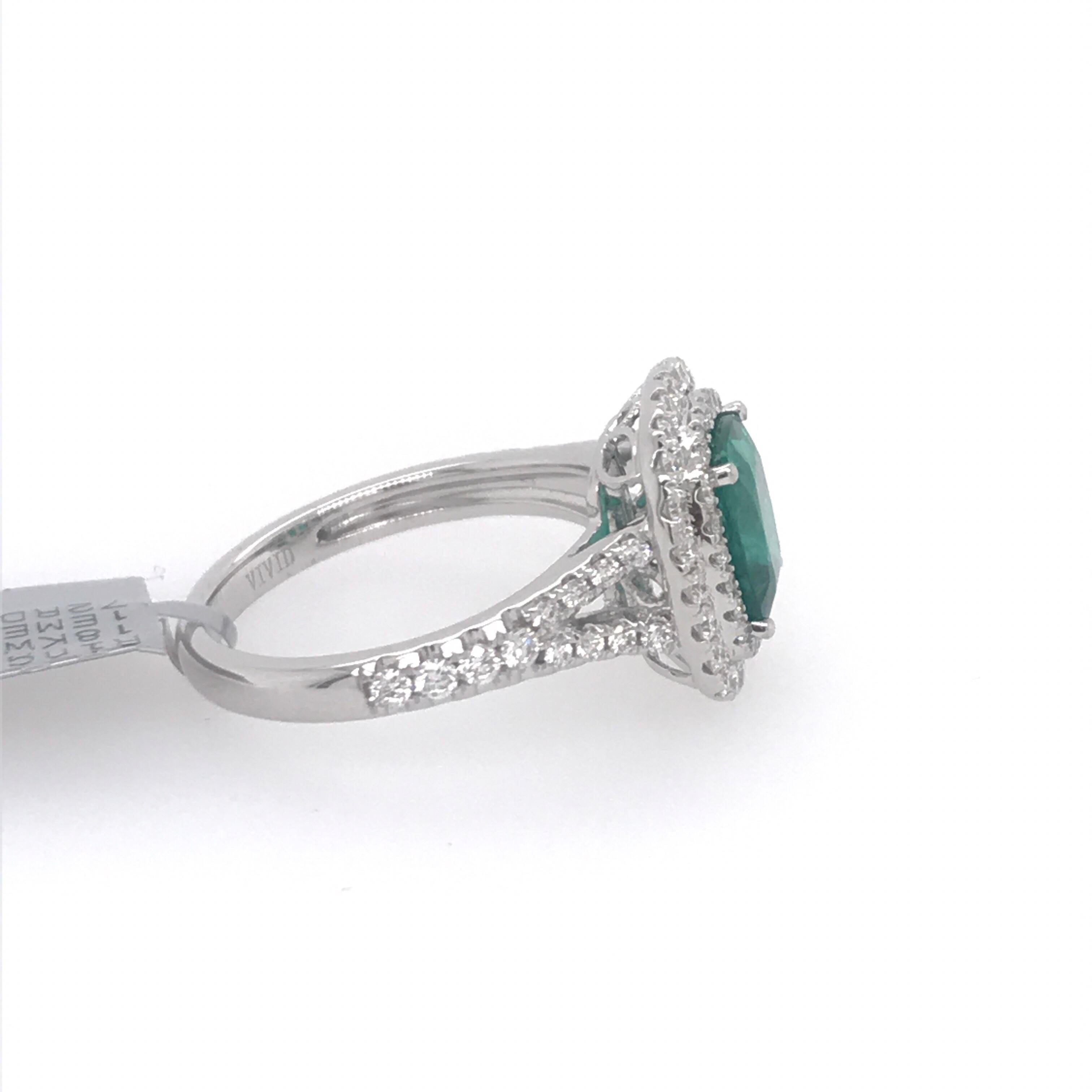 Women's Cushion Cut Emerald Double Halo Ring 2.64 Carat 18 Karat