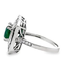 Cushion Cut Emerald in 18K White Gold Art Deco Inspired Ring with Sapphires