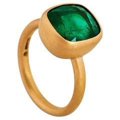 Cushion Cut Emerald Ring, 22ct Gold