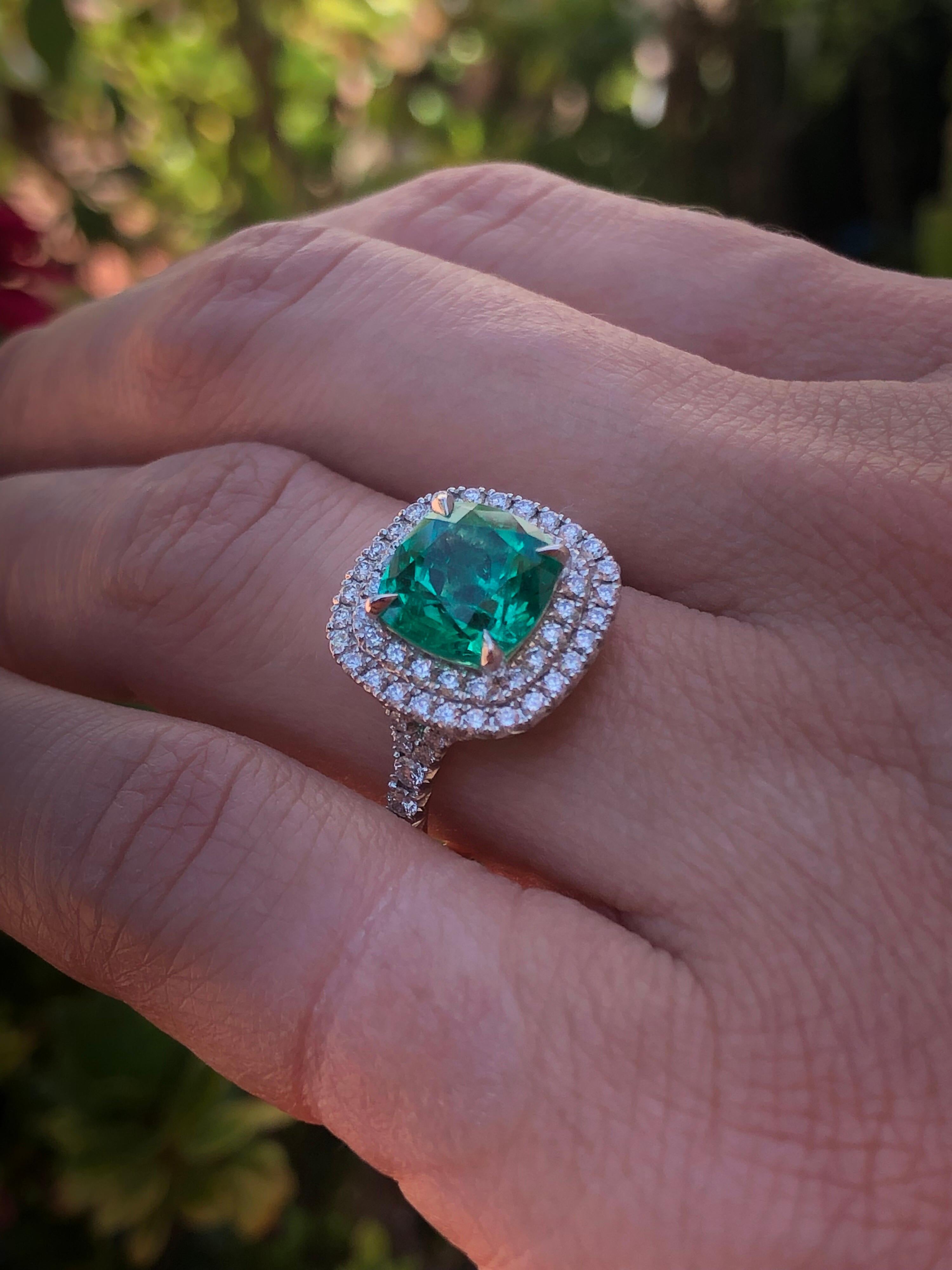 Colombian Emerald Ring Cushion Cut 2.82 Carats 2