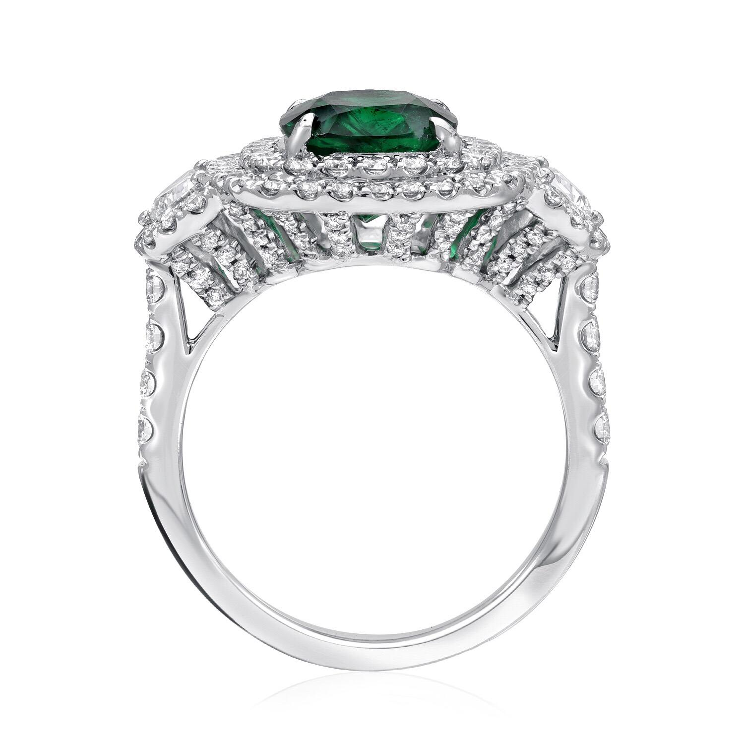 Modern Emerald Ring 2.77 Carat Cushion Cut