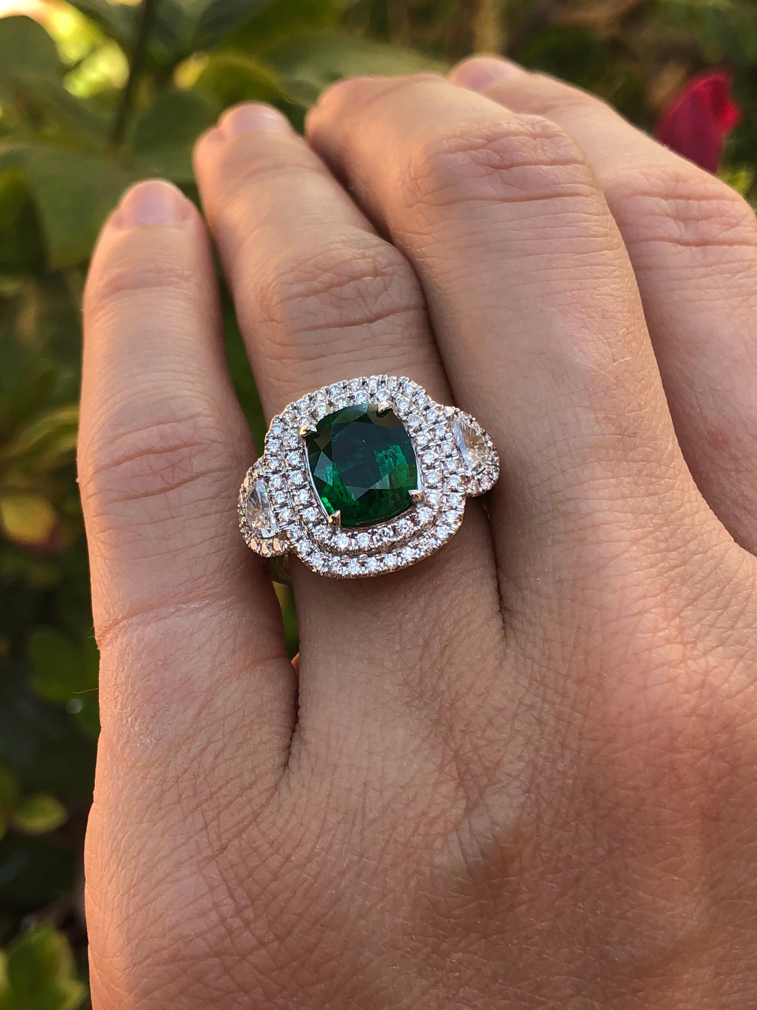 Emerald Ring 2.77 Carat Cushion Cut 2